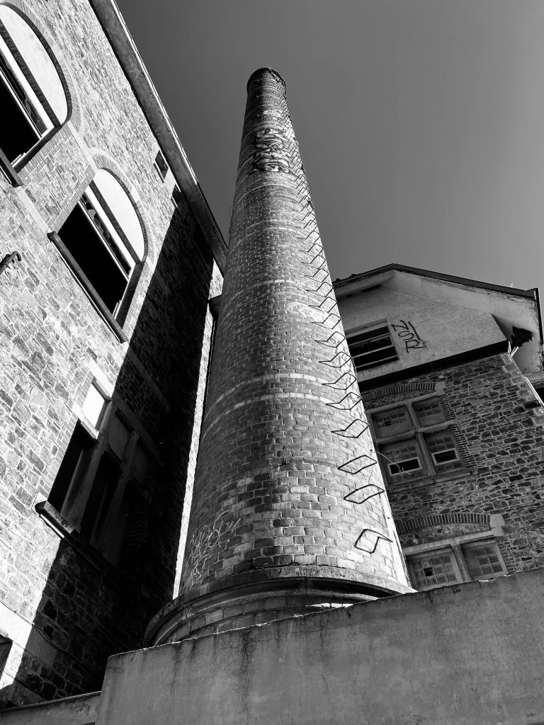 Black and white picture of a tower.